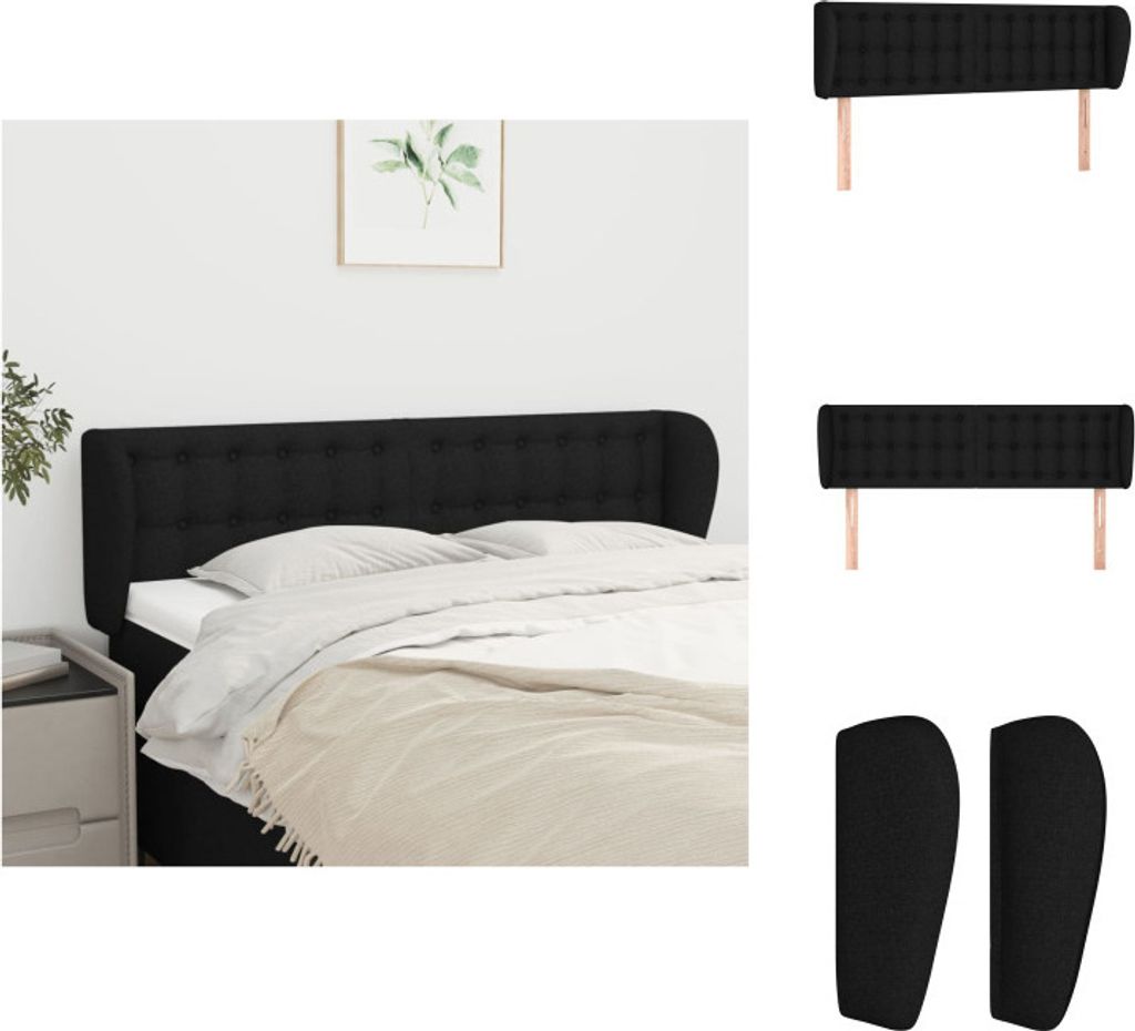 vidaXL Kopfteil mit Ohren Schwarz 147x23x78/88 cm Stoff - Kopf- & Fußenden