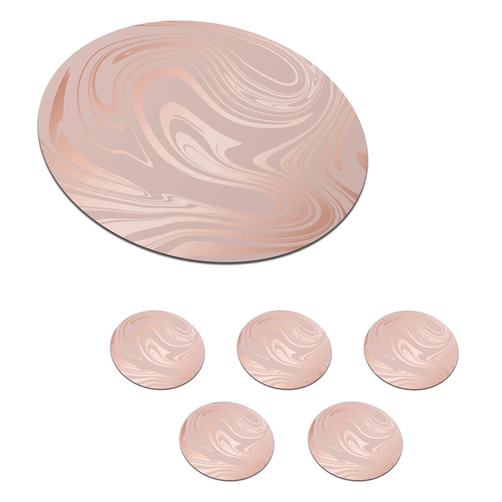 KitchenYeah Glasuntersetzer Rund 6er Set Marmor - Roségold - Luxus 10x10 cm Untersetzer für Gläser - Getränkeuntersetzer - Tischplattenschut...