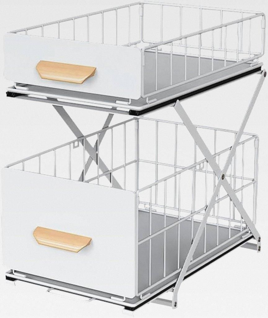 2 Tier Organizer mit Speicher Unter Waschbecken Schiebeschrank Korb herausziehen Snack Organizer Küche Bad Schlafzimmer Büro -40 * 26 * 43cm-wei...