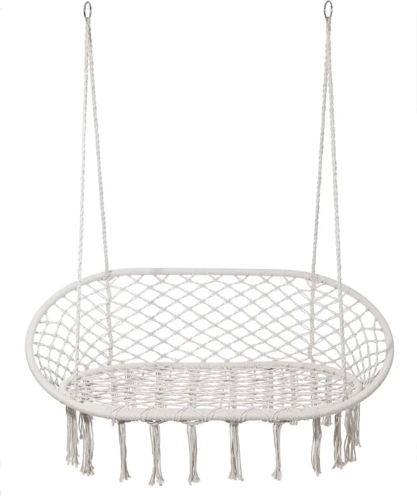 Hamac Assis Suspendu Style Bohème 150x130 cm Rebecca Mobili Blanc Crème