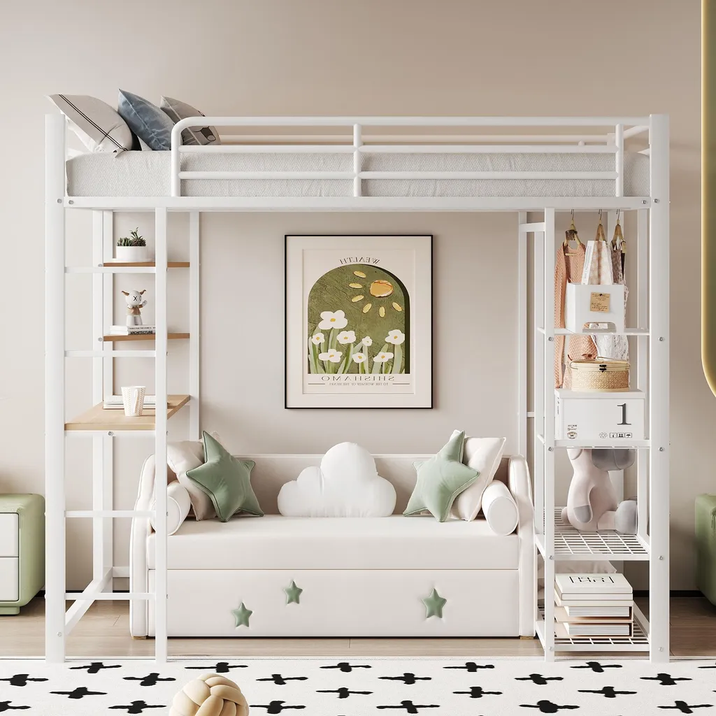 Lit Superposé avec Rangement et Bureau pour Chambre d'Ado Blanc - 2