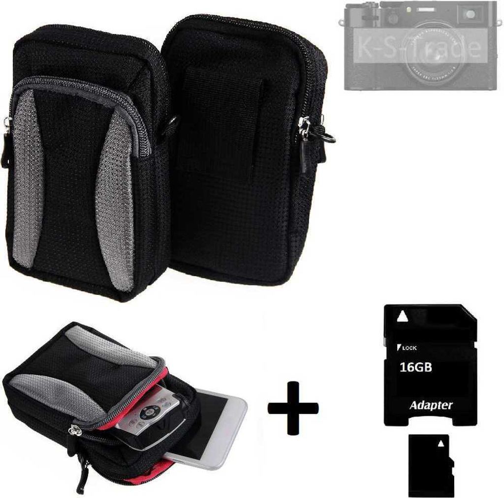 Kompatibel mit Fujifilm X100VI Gürtel Tasche Holster Umhänge Tasche Fototasche Schutz Hülle schwarz-grau + Extrafach K-S-Trade