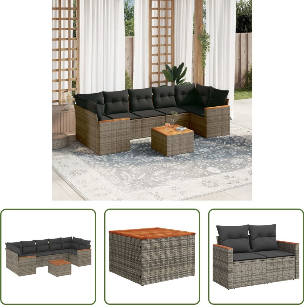 The Living Store 8-tlg. Garten-Sofagarnitur mit Kissen Grau Produktbild 