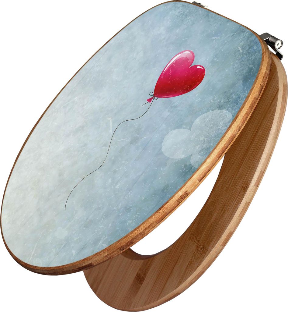 banjado Design WC Sitz Bambus 44x38x5cm - Herzballon - Toilettendeckel/Toilettensitz Bambus - hochwertiger Bambus Klodeckel/WC-Sitz mit Universal S...