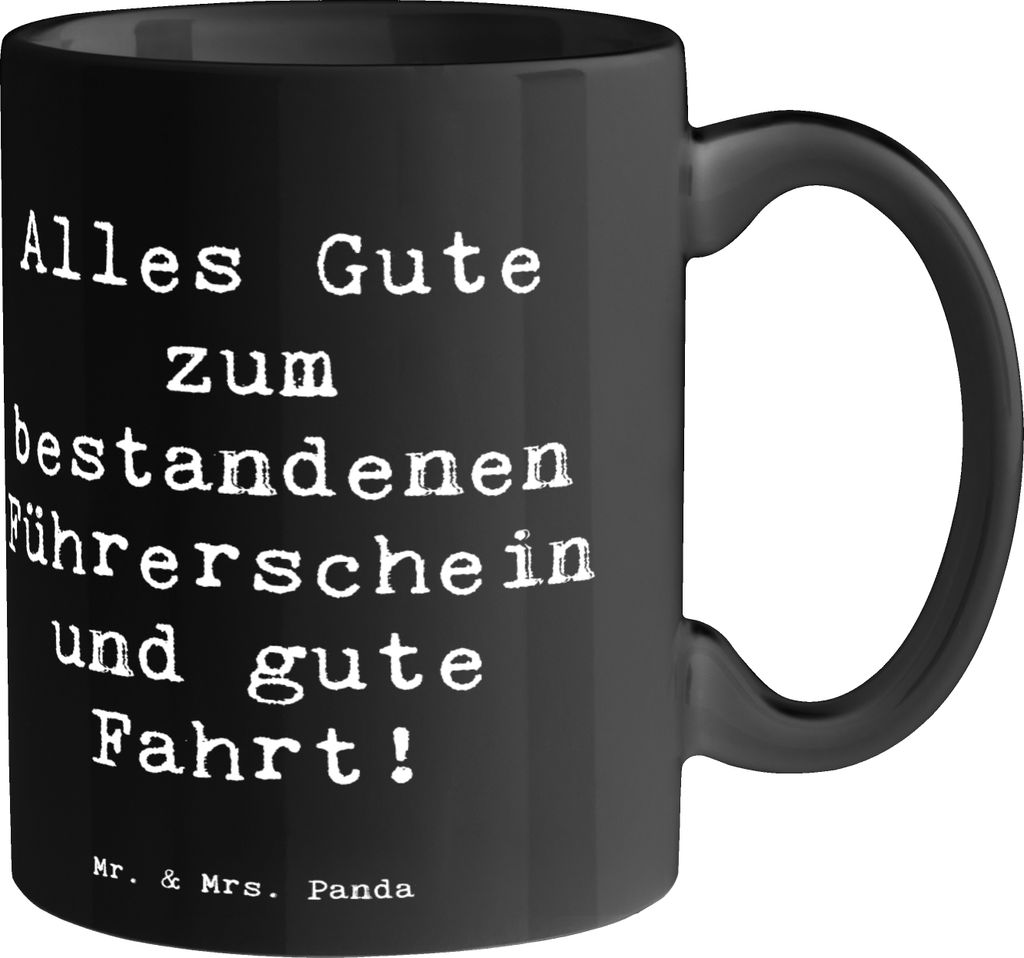 Mr. & Mrs. Panda Kaffeetasse Spruch Erste Erfahrungen im Straßenverkehr - Schwarz - Geschenk, selbstbewusster Verkehrsteilnehmer, Vertrauem, Abent...