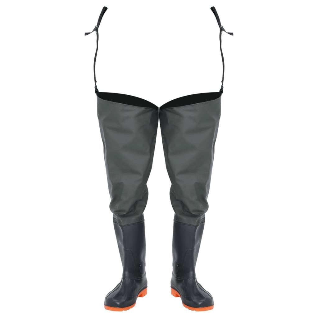 TRIZAND Watstiefel Herren PVC - Wasserdichte Wathose Mit Stiefel & Trägern Grau