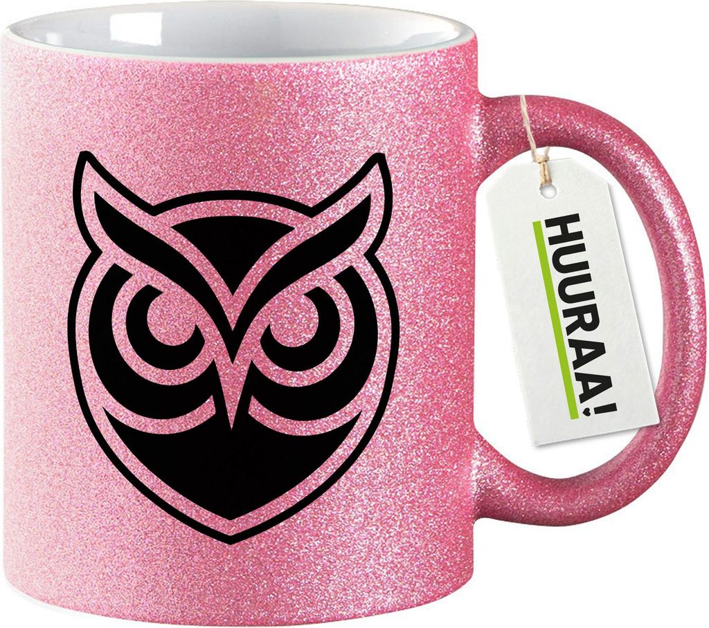 Huuraa Glitzertasse Eule Silhouette 330ml Pink Keramik Kaffeebecher Geschenkidee