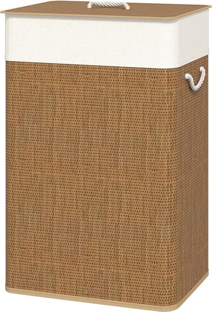 Fortuna Lai Bambus Wäschekorb mit Deckel 72 L Wäschesammler mit Seilgriffen, herausnehmbarer Wäschesack, Laundry Baskets Wäschesortierer für W...