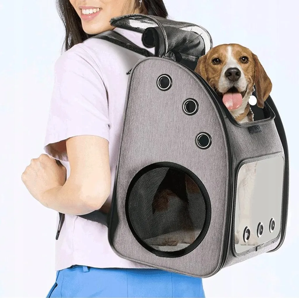 Sac de voyage 3 en 1 pour chien et chat, gris, avec brosse pour 10kg max - 14