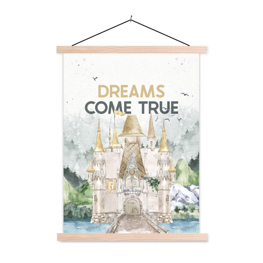 MuchoWow Textilposter Träume werden wahr - Sprichwörter - Kinder - Zitate - Baby 120x160 cm mit holzfarbenen Rahmen - Plakatkarton