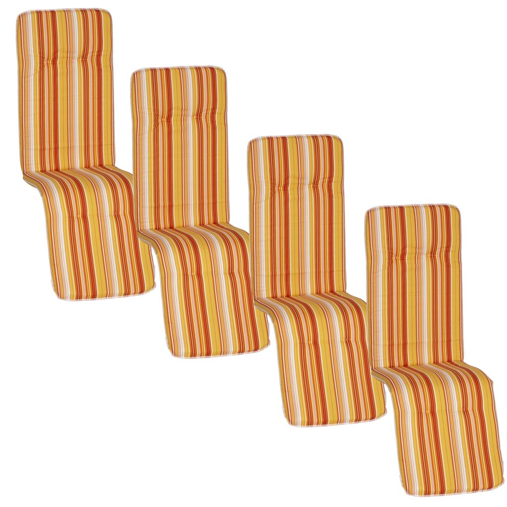 NYVI Relaxliegen Auflagen Hawaii 4er Set - 171x47 cm Orange Gelb Weiß Gestreift - Gartenmöbel Auflage mit 5 cm Polster und Gummi-Halteband