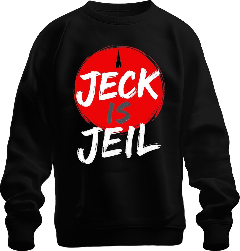 Jeck is Jeil Köln Karneval Kölsch Dom Fastelovend lustig Fasching Uni Sweatshirt Pullover, Schwarz, XL