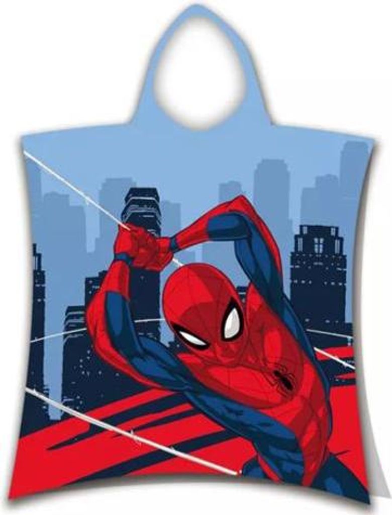 Spiderman poncho 50 x 115 cm (rood/blauw) Productafbeelding 