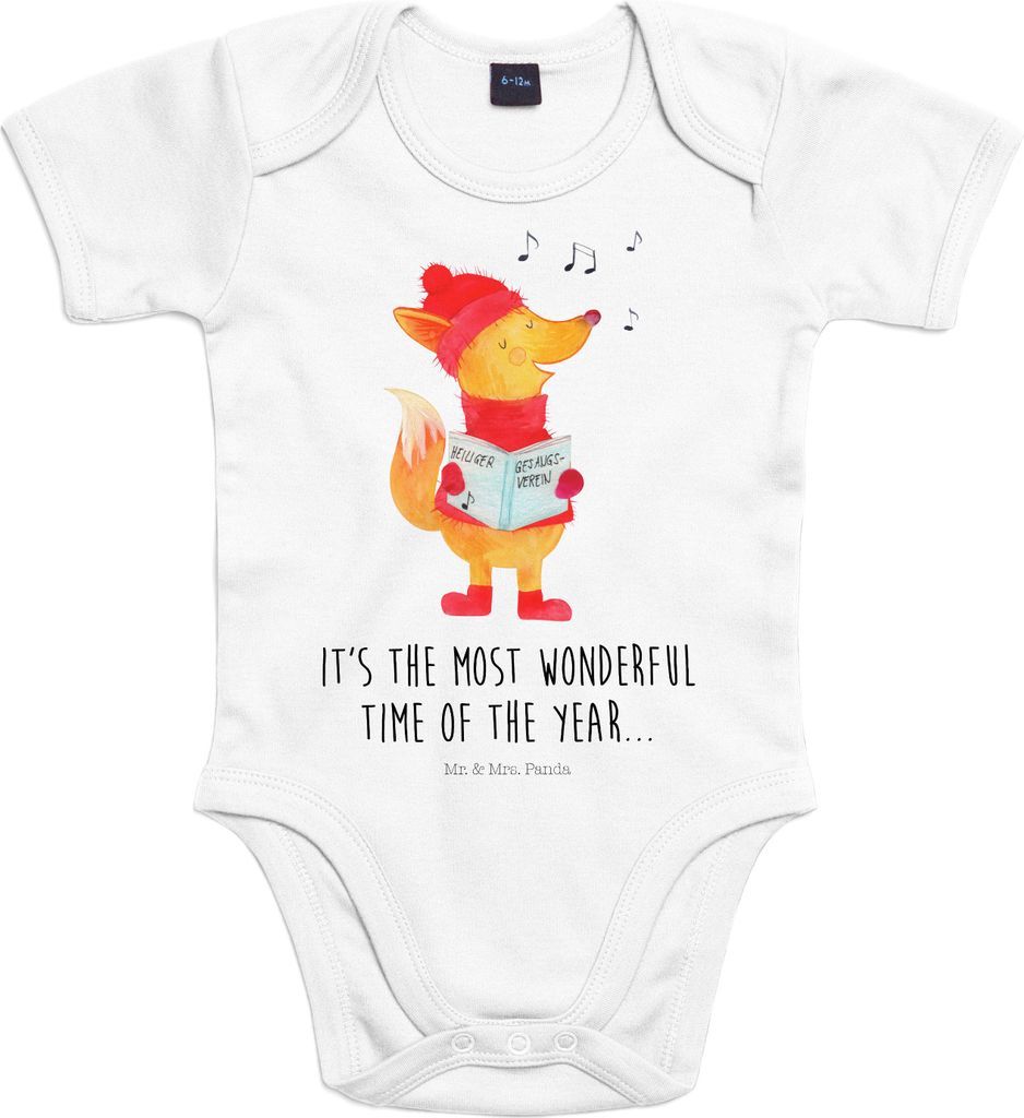 Mr. & Mrs. Panda Babybody Fuchs Sänger 1. - 3. Monat - Heather Grey - Geschenk, Einteiler, Weihnachtslieder, Strampler, babykleidung body, Baby, K...