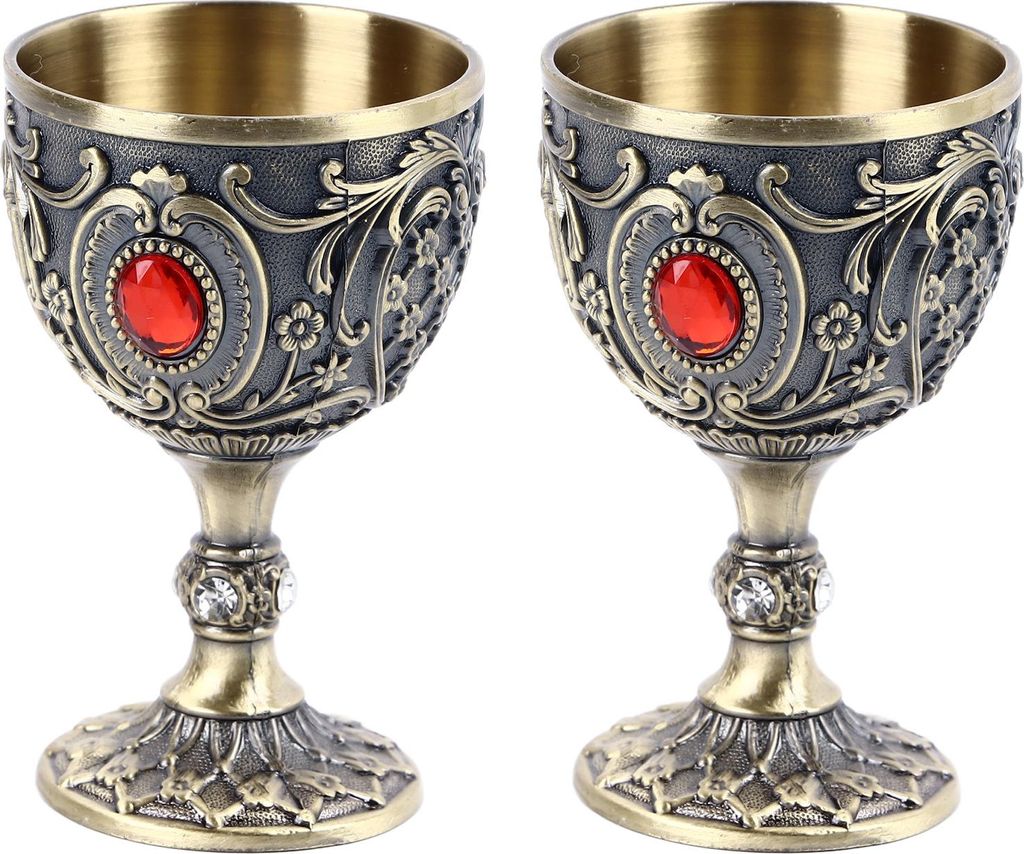 2pcs Vintage Metal Wine Cup geprägtes Zinklegierungs -Goblet Retro Gläser Dekoration für Heimrestaurant Cafés Bars Bronze Bronze