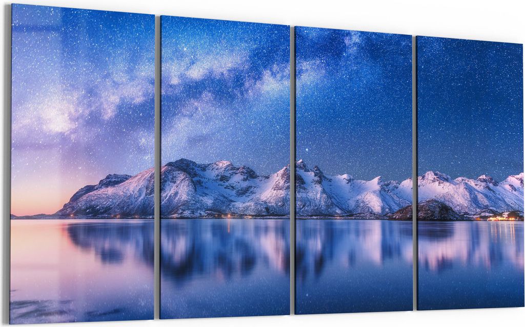 DEQORI Glasbild Echtglas 4x30x60 cm 'Galaxis über Fjord' Wandbilder XXL groß