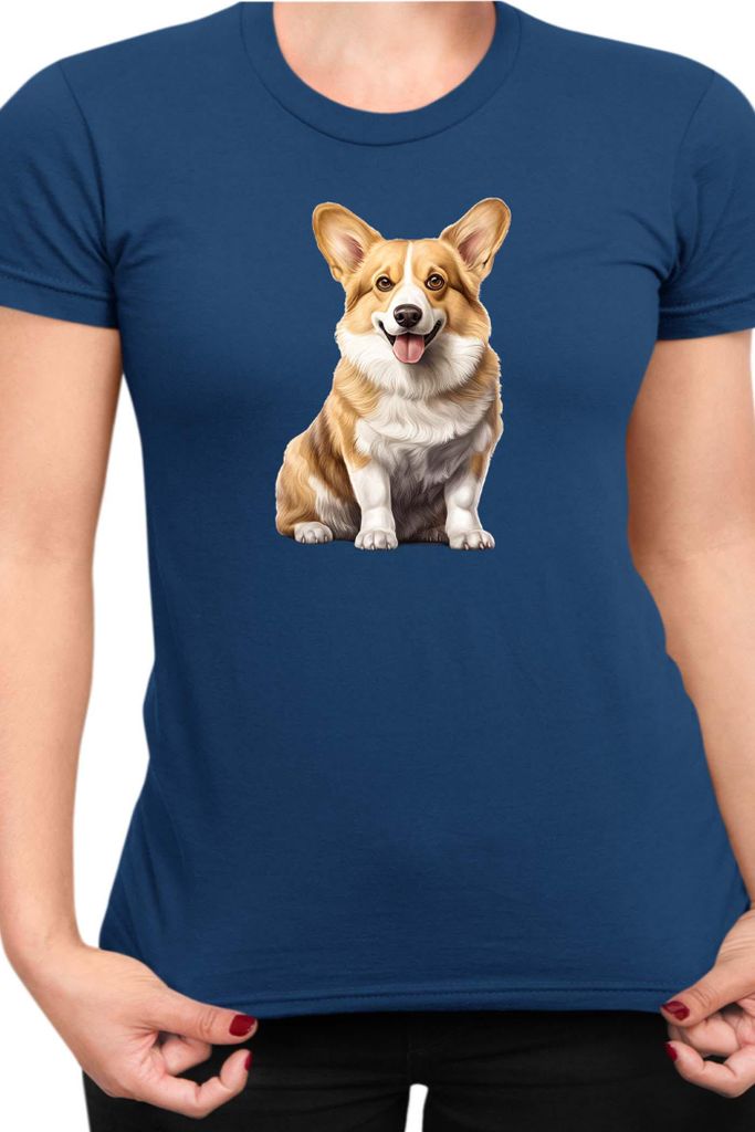 Damen T-Shirt Dogs Breeds Pembroke Welsh Corgi Dog Breed 006, Lady XL / Dunkelblau