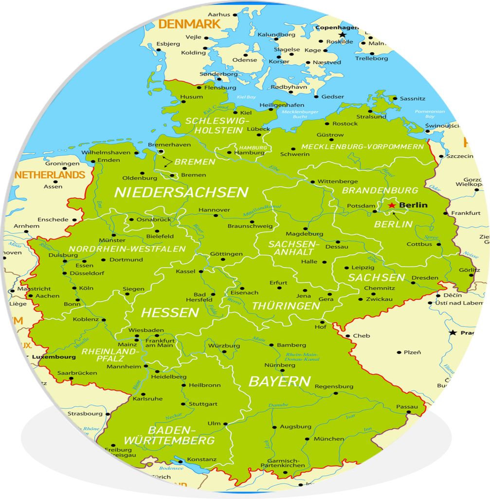 MuchoWow Rundes Wandbild - Runde Bilder Bunte Deutschlandkarte Ø 60 cm Kreis Wanddekoration Kunststoff - Wandkreis - Wandschmuck - Wand Kreis - ...