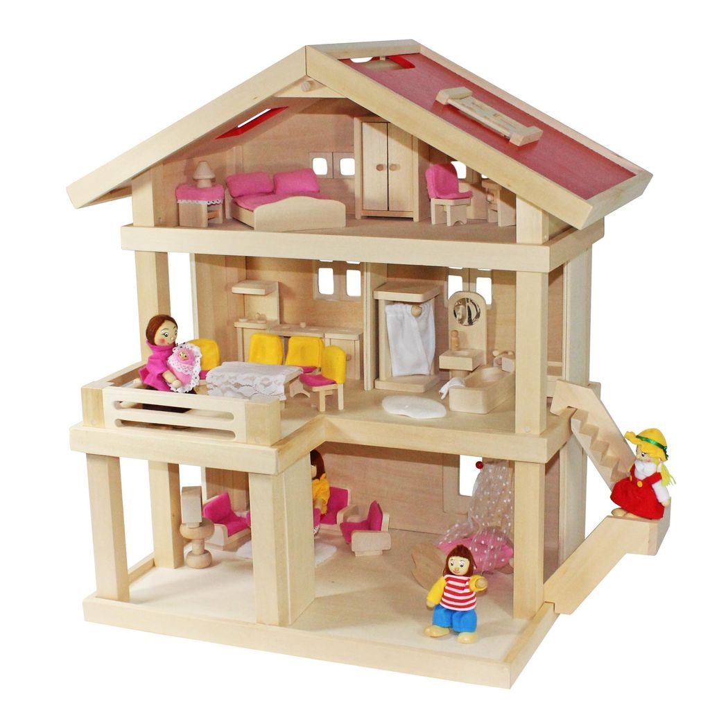 Puppenhausmöbel 26teilig aus Holz 3 Etagen Villa Freda Puppenhaus Stadtvilla 