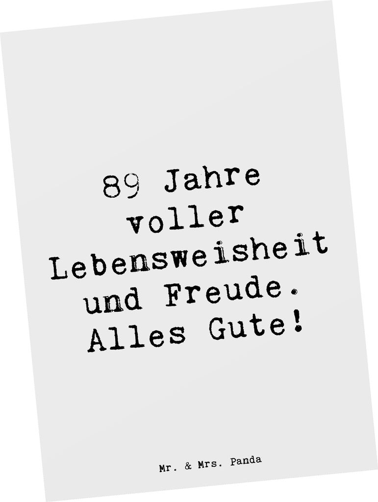 Mr. & Mrs. Panda Postkarte Spruch 89. Geburtstag Freude - Produktbild 