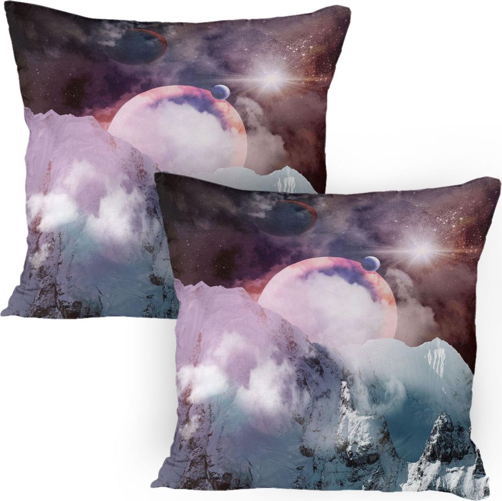 ABAKUHAUS Weltraum Kissenbezug Packung mit 2, Planeten im fantastischen Raum natürliche Landschaft Galaxy Druck, Dekorativer Gedruckter Kissenbezu...