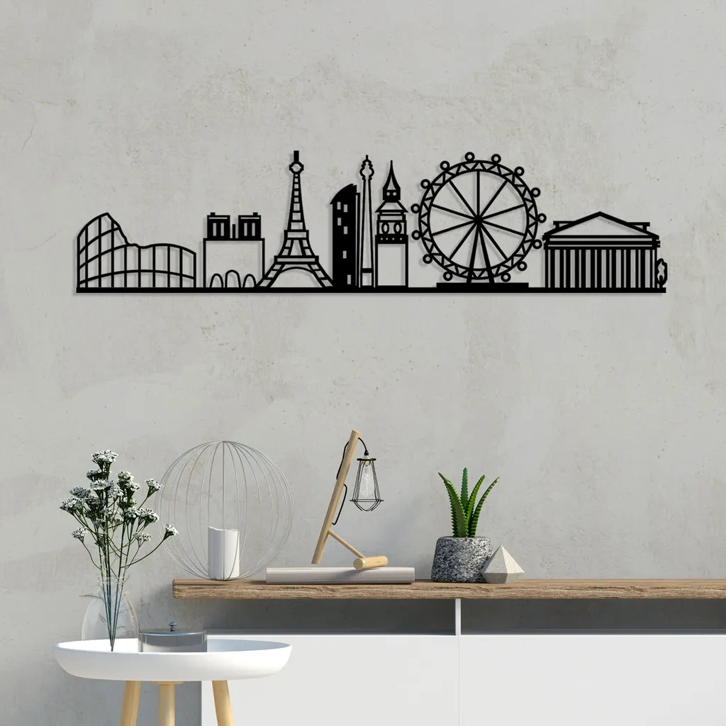 Wallity Décoration Murale Métallique Noire 120x29cm - Fine et Résistante