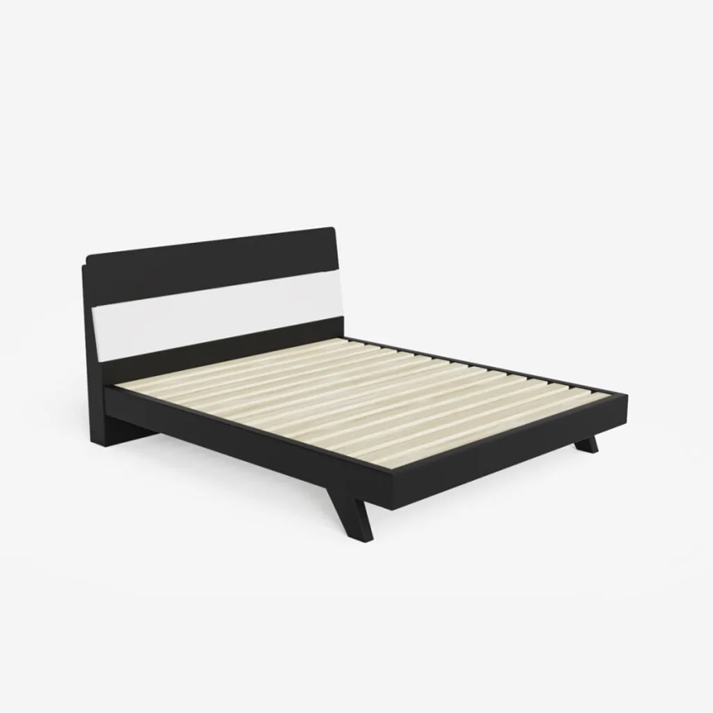 Cadre de lit double 160x190 avec tête de lit Landeck en bois coloris noir