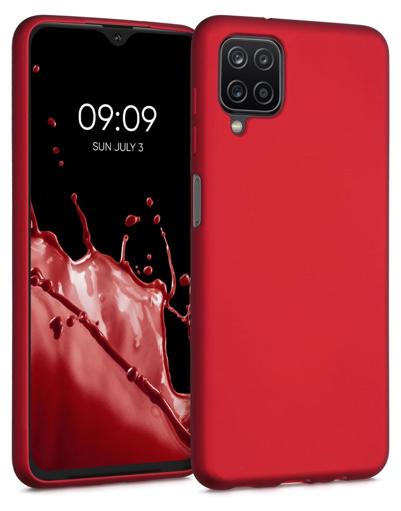 kwmobile Handyhülle für Samsung Galaxy A12 Hülle - Silikon Case metallisch schimmernd - Schutzhülle Cover - Metallic Dunkelrot