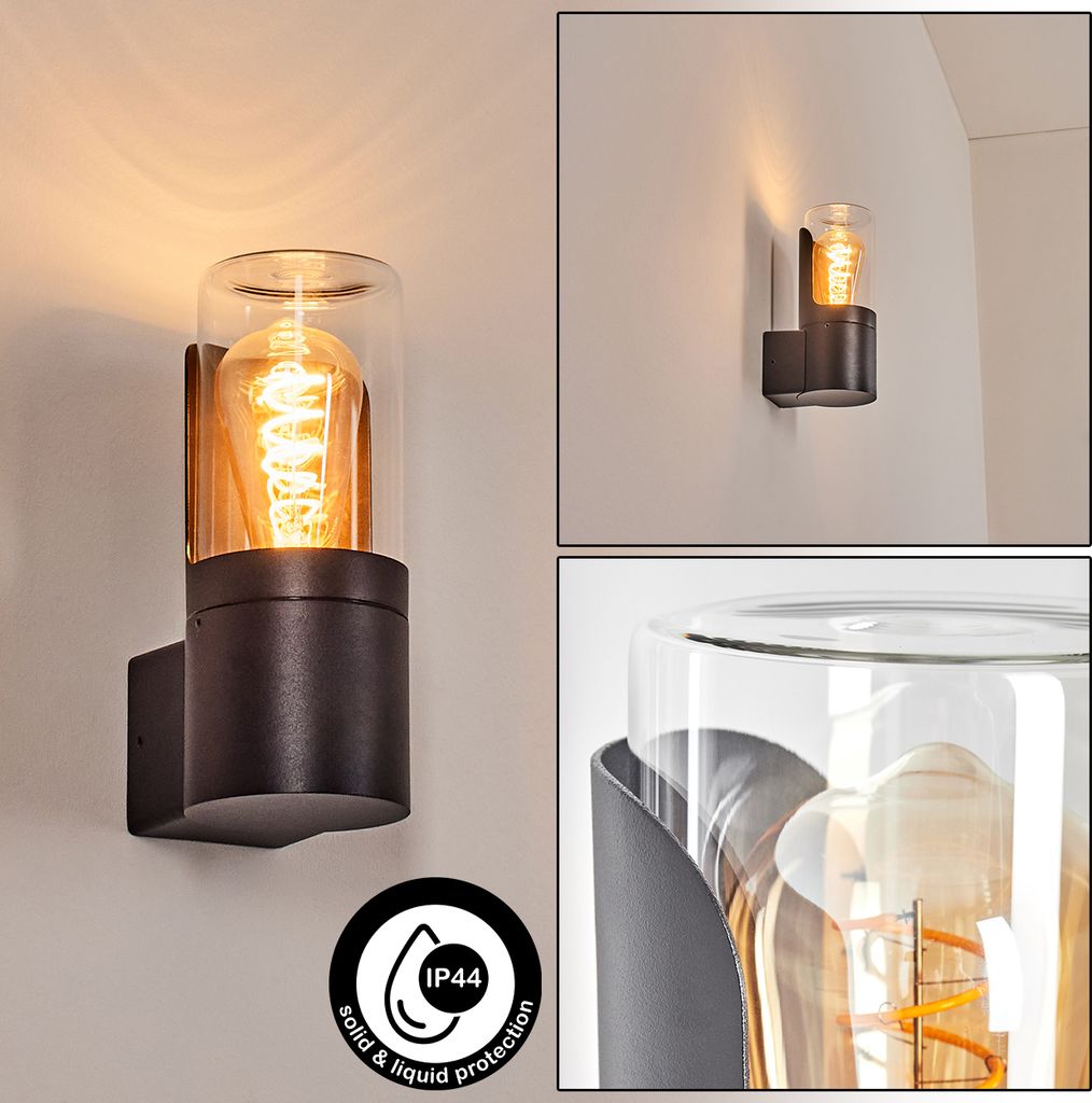 Angri Außenleuchte aus Metall/Glas in Schwarz/Klar
