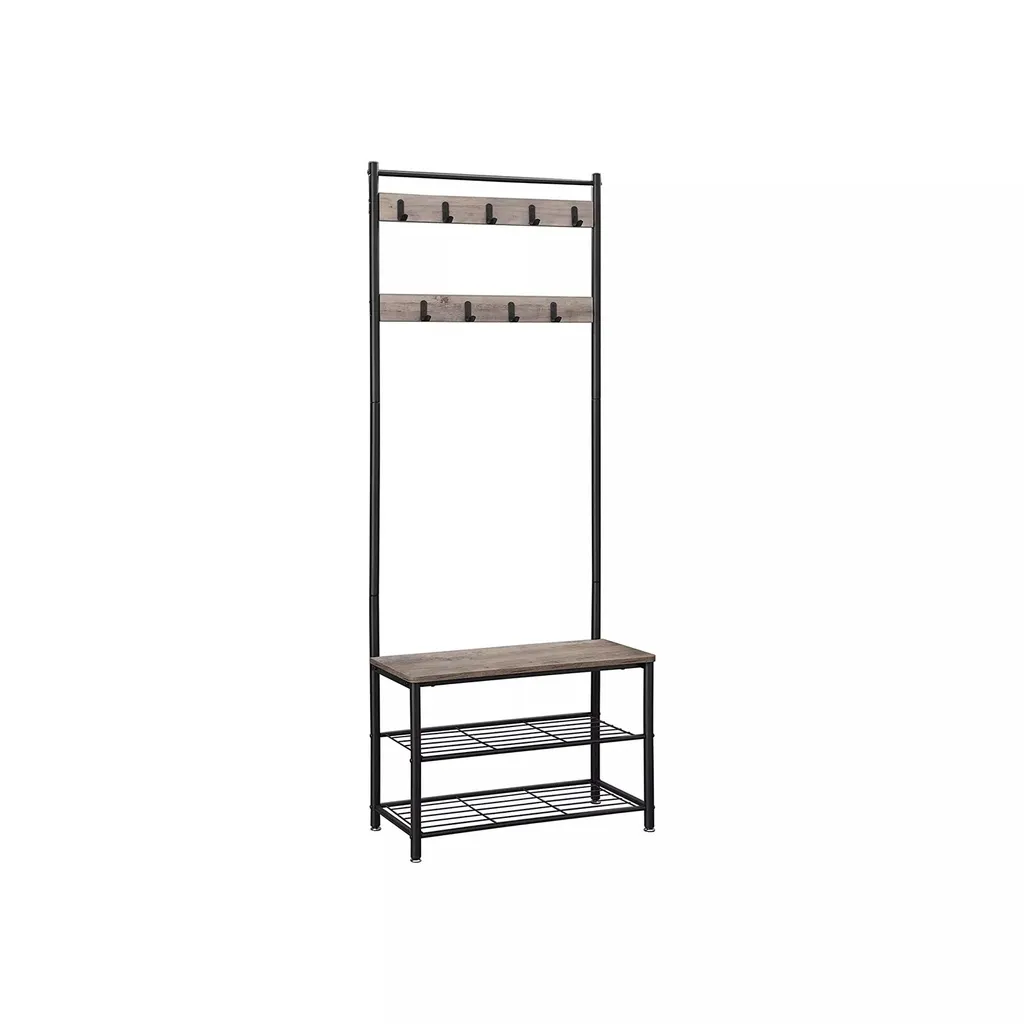 In And OutdoorMatch Appendiabiti a stelo Orland - Con scarpiera - Grigio - 9 ganci - Appendiabiti da parete - Industriale - 183 cm
