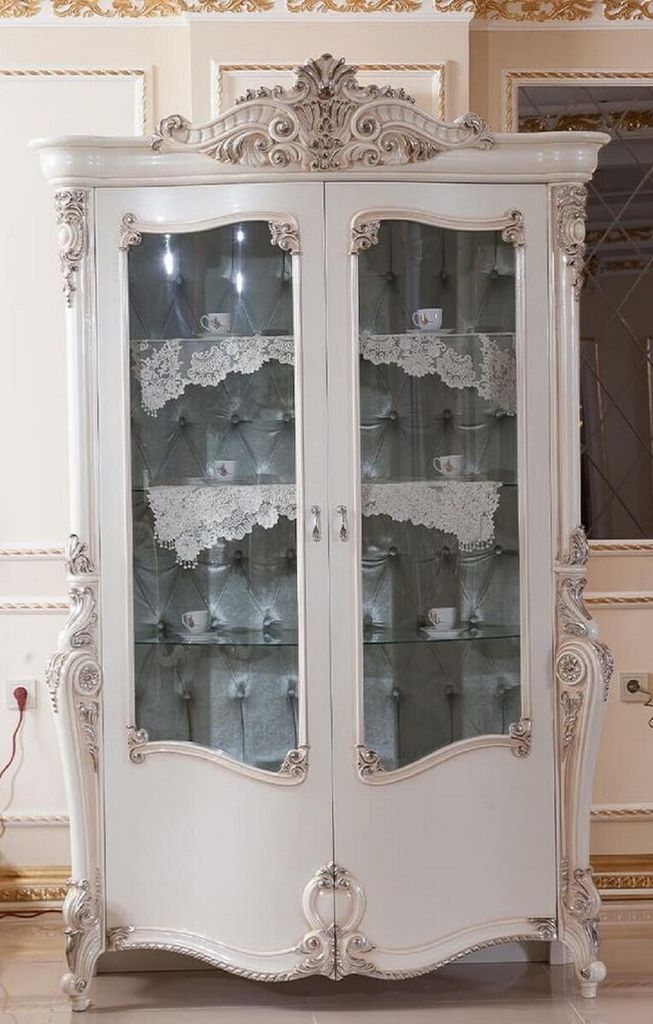 Casa Padrino Luxus Barock Vitrine Creme / Weiß / Silber H. 220 cm