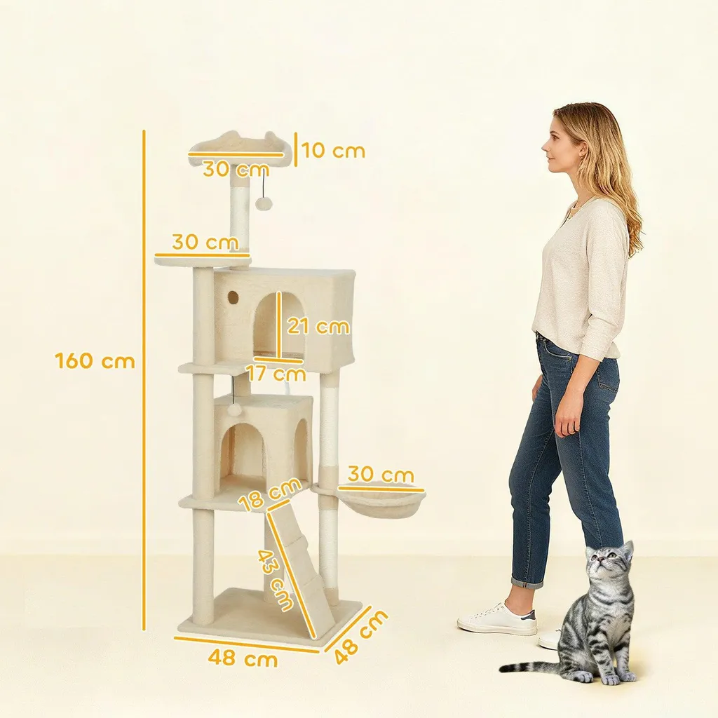 Arbre à chat 160 cm pour appartement, centre d'activités avec griffoirs
