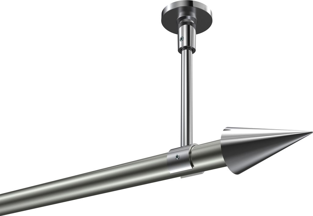Interdeco Gardinenstange / Vorhangstange Edelstahl-Optik / Chrom, Typ Sonette Savio (Kegel) ohne Ringe, Deckenmontage, 20 mm Ø 1-läufig, 260 cm