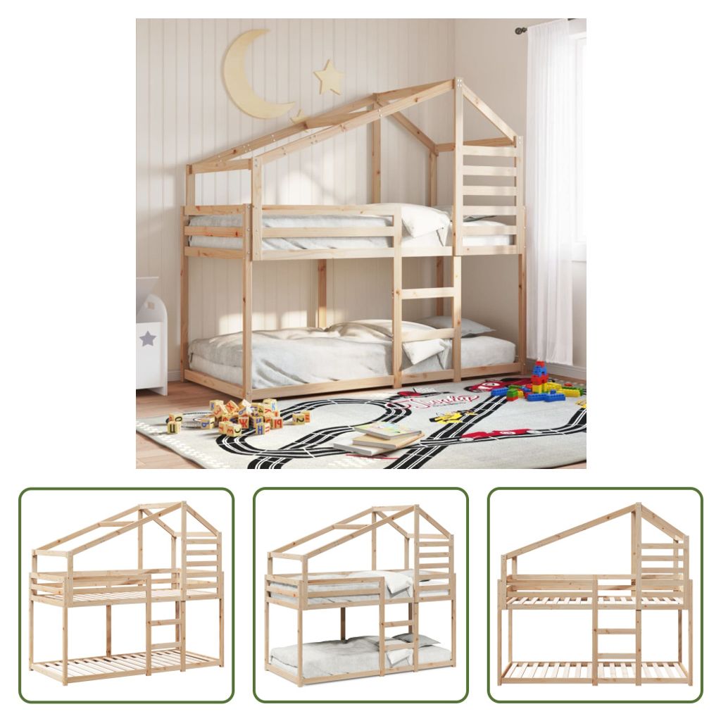 The Living Store Etagenbett mit Dach 90x190 cm Massivholz Kiefer
