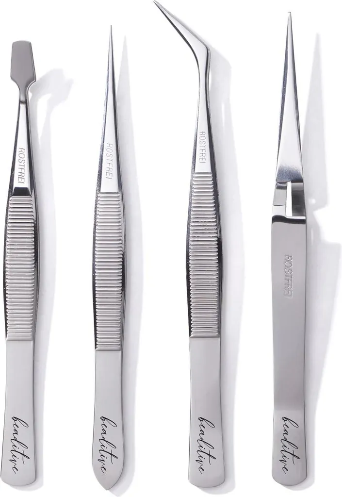 Lot de 4 pincettes de précision pour travaux minutieux, bijoux et ongles