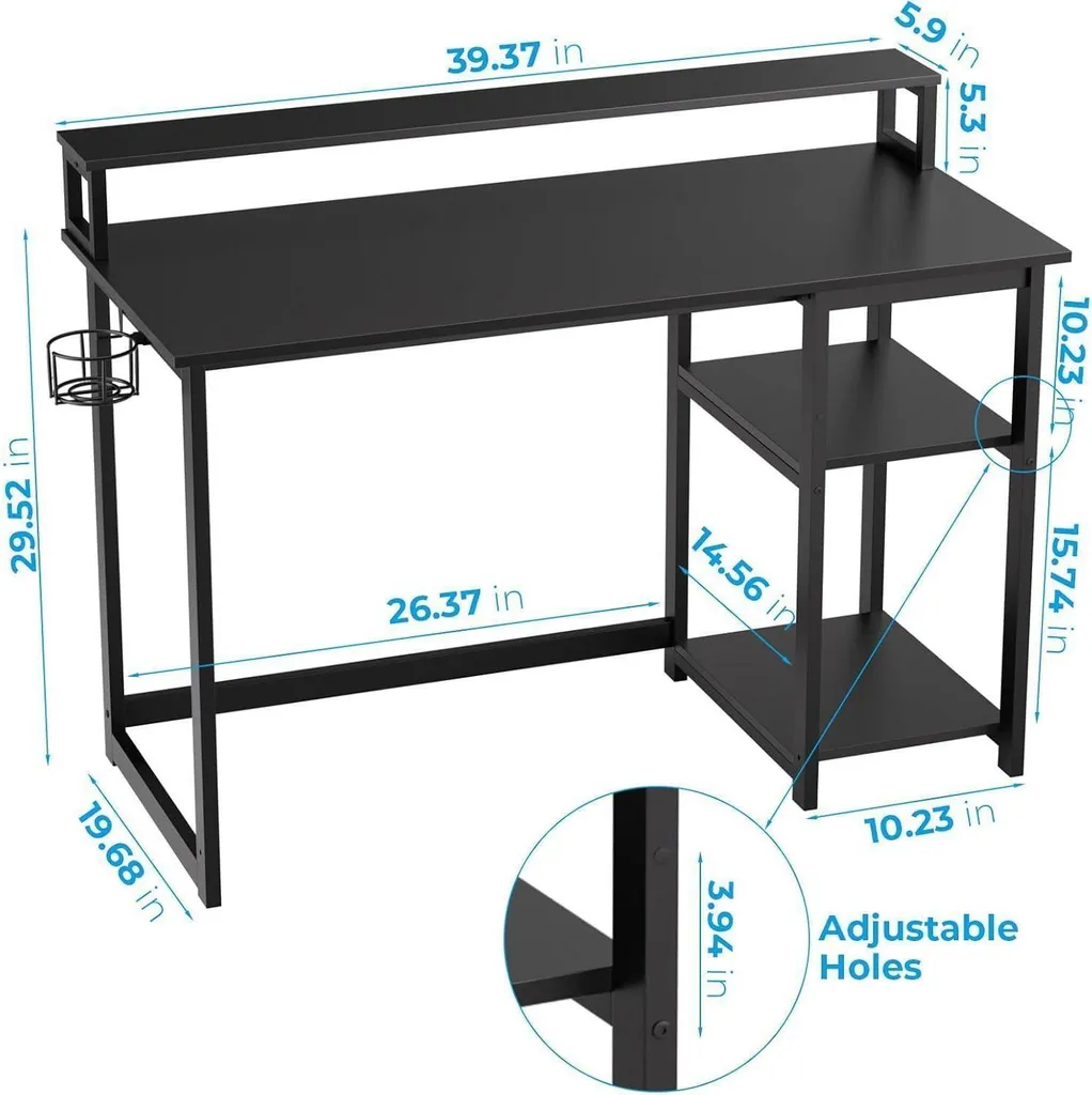 Bureau Gaming Noir 100x50 - Support Écran pour Gain de Place - 3