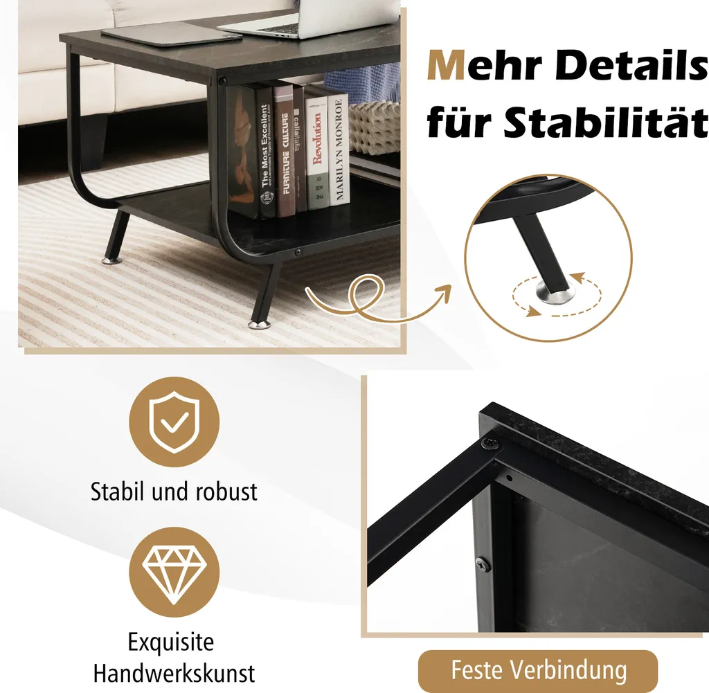 Table de salon rectangulaire noire style marbre avec double plateau - 5