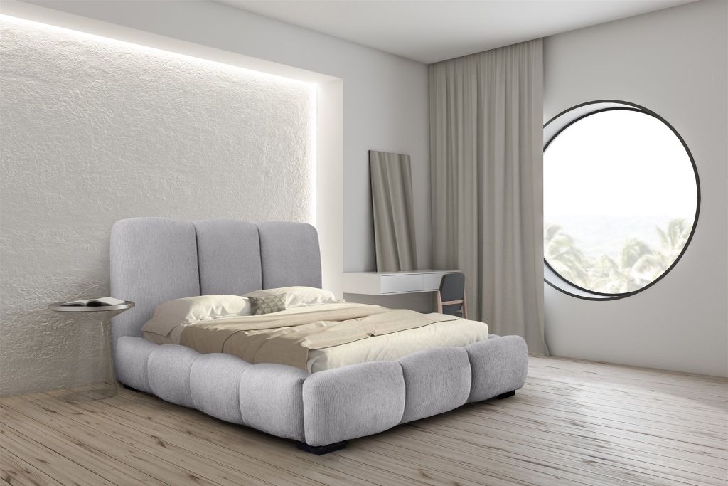 Polsterbett Doppelbett GRACIA 140x200cm in Stoff Allora Hellgrau
