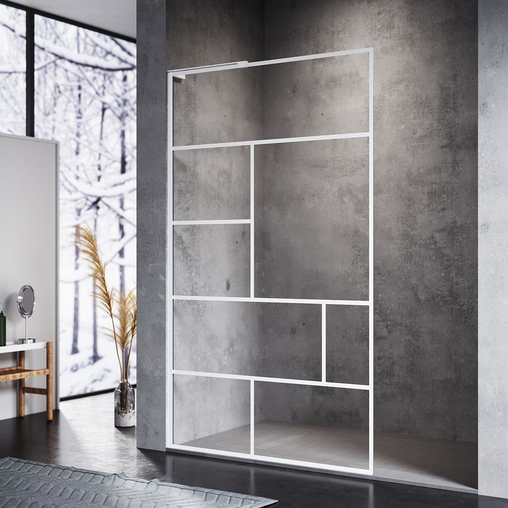 SONNI weiß Duschwand, 120x200cm, NANO 6 mm ESG, walk in Dusche, leicht zu reinigendes, Glas Duschabtrennung