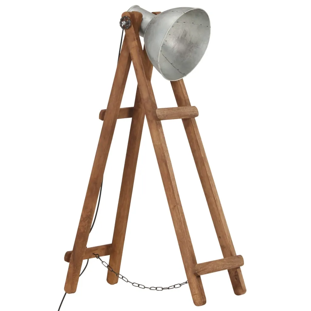 Lampada da Terra E27 vidaXL Legno di Mango e Metallo Argento