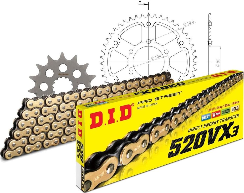 Kit Stealth (gold) passend für Kawasaki EN650 Vulcan S 15-1... 15-46-120 DID520VX3(G&B) Clip