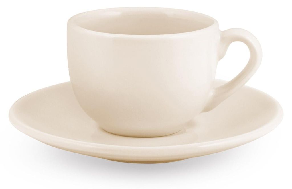 H&H Set mit 6 Kaffeetassen mit Aurelie-Untertasse aus elfenbeinfarbener Keramik, 100 cm³