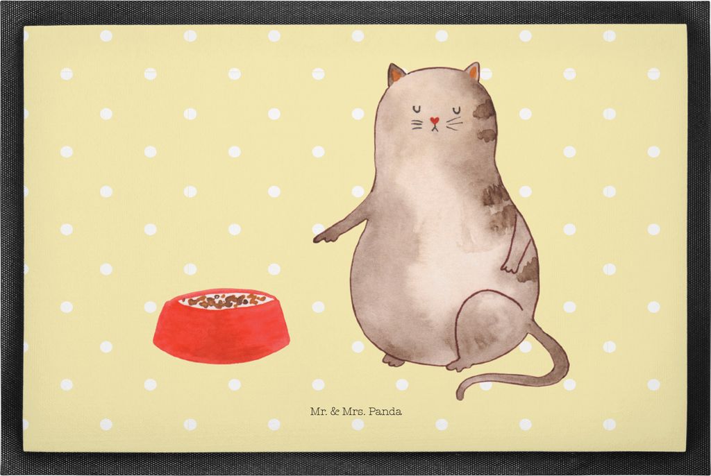 Mr. & Mrs. Panda Fußabstreifer Katze Fressen 50 x 75 cm - Gelb Pastell - Geschenk, Türvorleger, Schmutzmatte, Schmutzfangmatte, fußmatte, Schmut...
