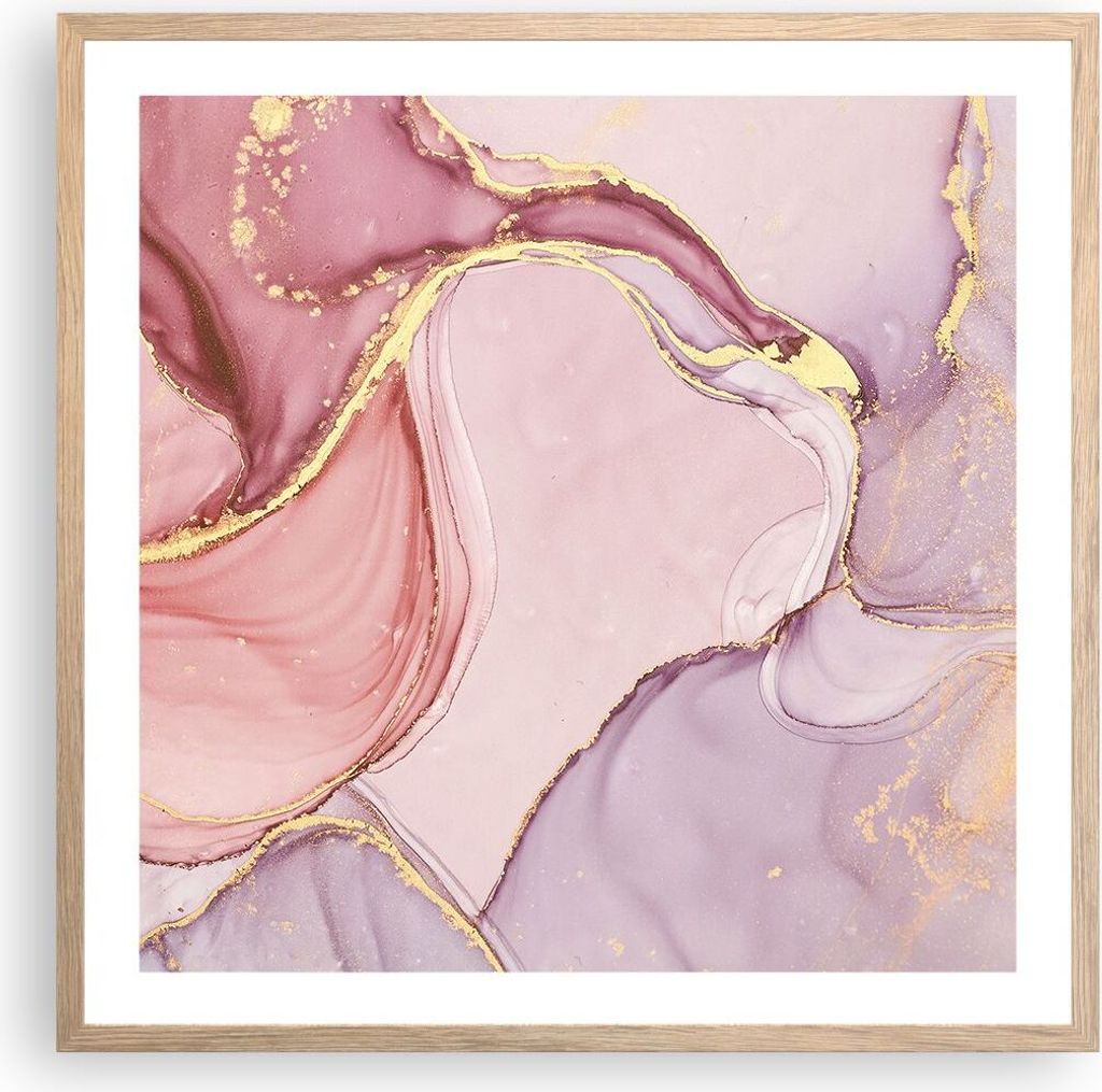 Gerahmtes Poster - Rahmen in heller Eiche - Abstraktion Marmor Rosa - 60x60 cm - Wand Bild - Wanddeko - Wandbilder - Kunstposter - Wandposter - Bil...