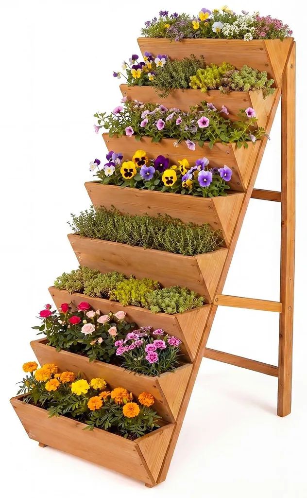 Potager Vertical 8 Étages en Bois de Sapin Orange pour Balcon et Jardin