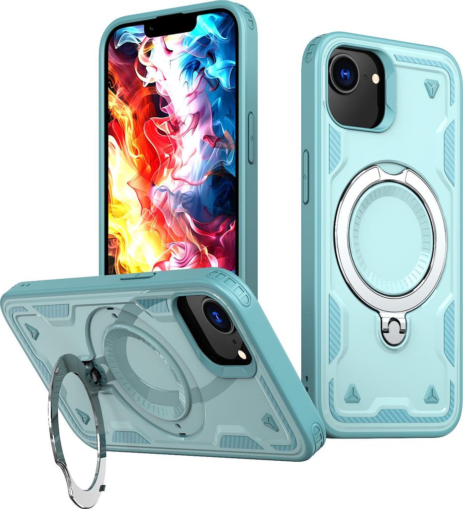 Dual Layer Hülle für iPhone 16e/iPhone 17e mit Ring Ständer Magnetisch Stoßfest Handyhülle Türkis