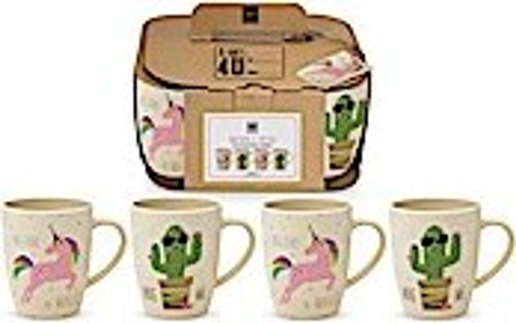 Bamboo Mug Set 'Pink Unicorn & Cactus'