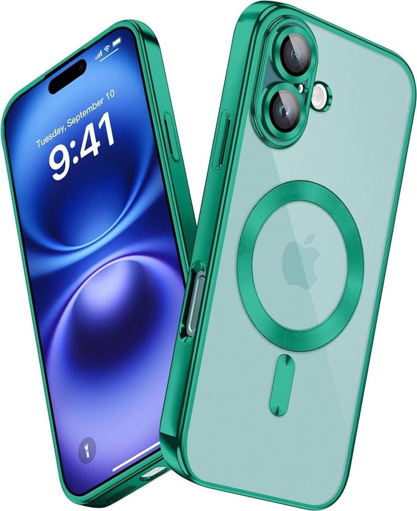 Handyhülle für iPhone 16 Plus mit Magsafe und Kameraschutz, Magnetisch Ultra Dünn Klar Überzug Schutzhülle Grün