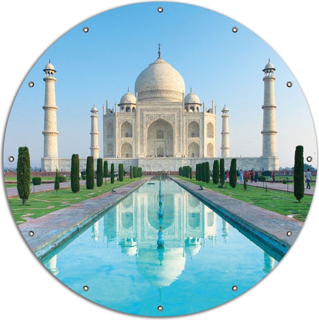 Wallario rundes Outdoor-Poster für Garten oder Balkon, Motiv Taj Mahal - Mausoleum in Indien, 120 cm Durchmesser
