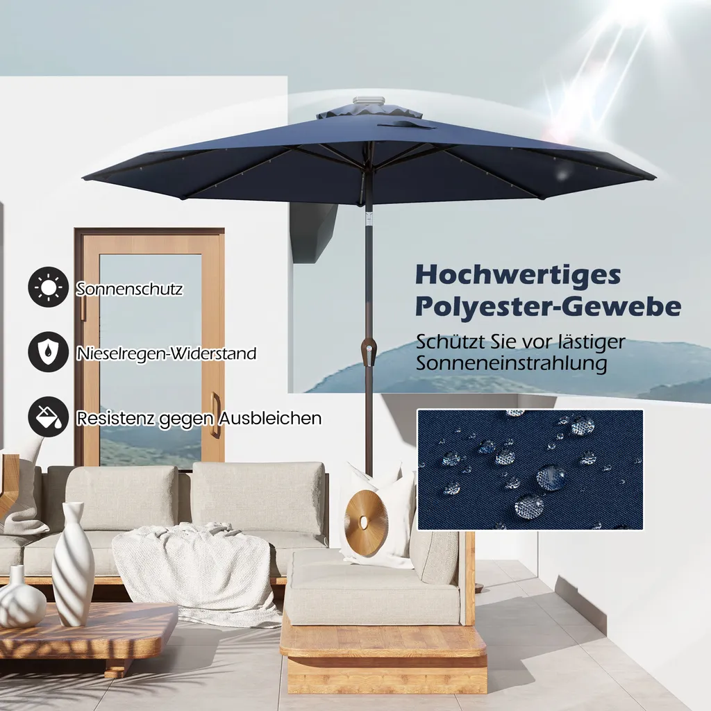 COSTWAY Ombrellone Da Giardino 300 Cm, In Legno Di Faggio, Con Inclinazione Regolabile E Protezione UV, Grigio, Base Esclusa - 4